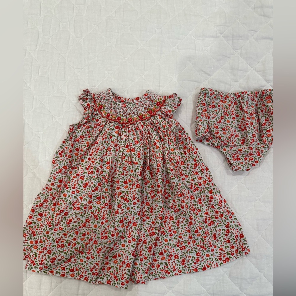 Luli & Me Girls Red Floral Dress and Diaper Cover Matching Set 6M